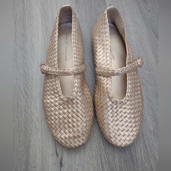 House of Harlow 1960 Shoes - House Of Harlow 1960 Gold Woven Mary Jane Flats Sz 8.5